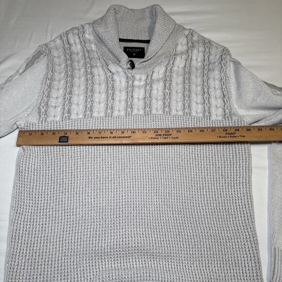 Outpost Makers Cable Knit Sweater Mens L The Buckle Shawl Collar Gray White NWT - Picture 6 of 15